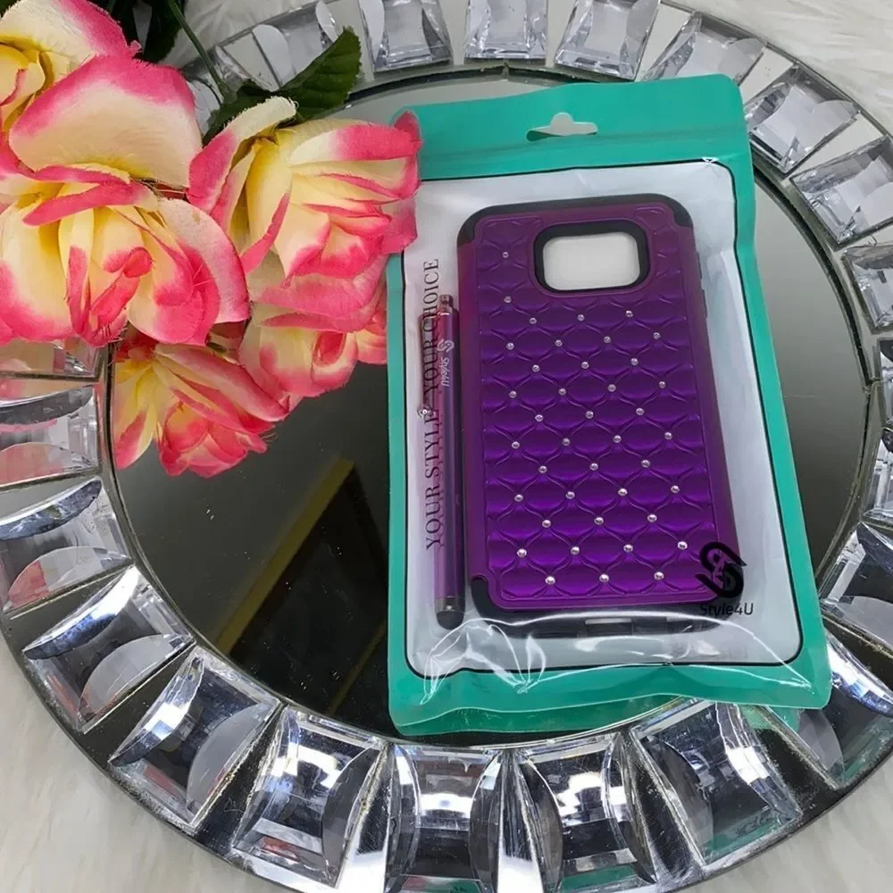 New Purple Galaxy S6 Cell Phone Case and Stylus Pen